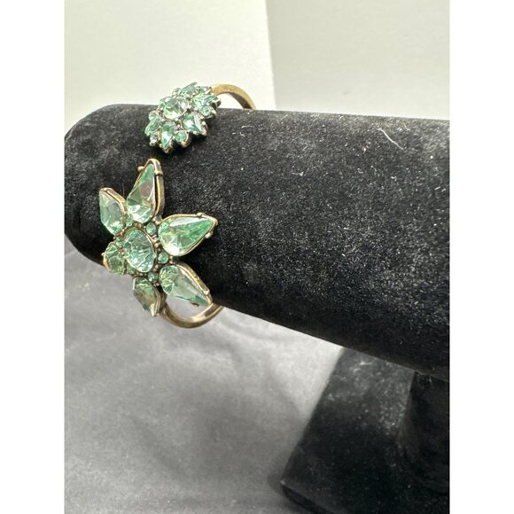 Vintage Gold Copper-Tone Hinged Cuff Bracelet With Large Green Gemstone Floral D - Picture 3 of 9